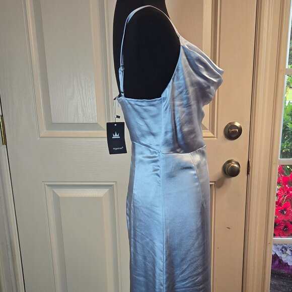 AIGEMAN Women Spaghetti Strap Sexy Maxi Dress Ruched High Slit Dress Sz: S Blue - Picture 8 of 11